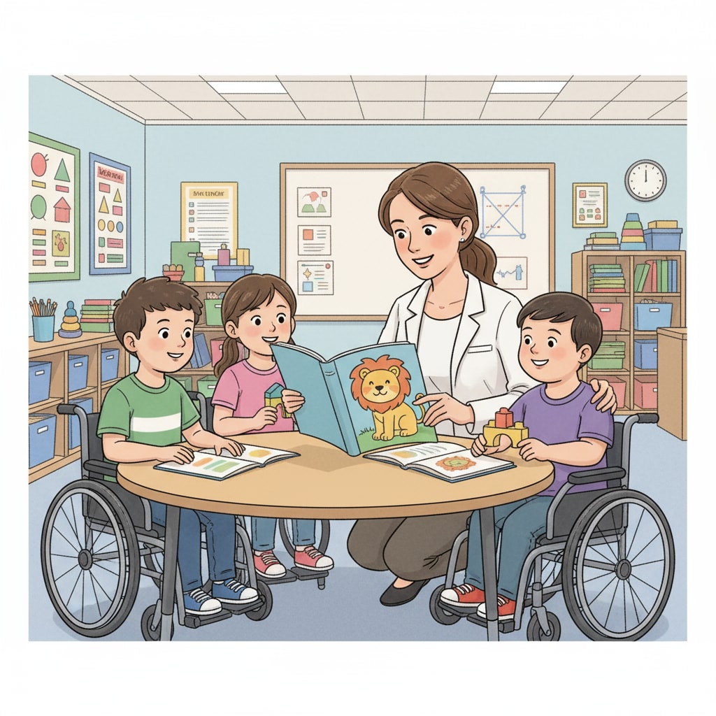 A special education teacher using skills from MSEd degree in a classroom setting related to career transition exploration