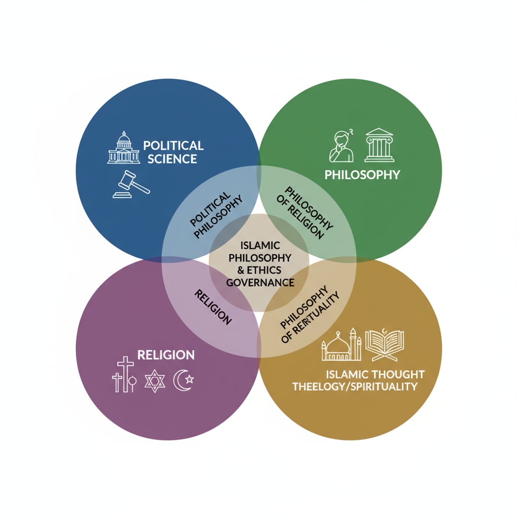 Visual representation of the integration of political science, philosophy, religion, and Islamic thought