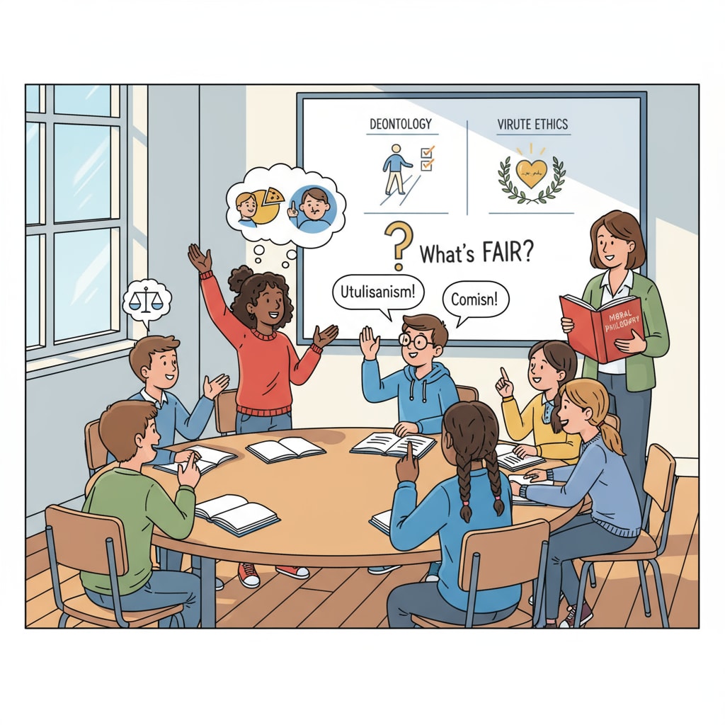 Students discussing moral relativism, common values, and social differentiation in a classroom