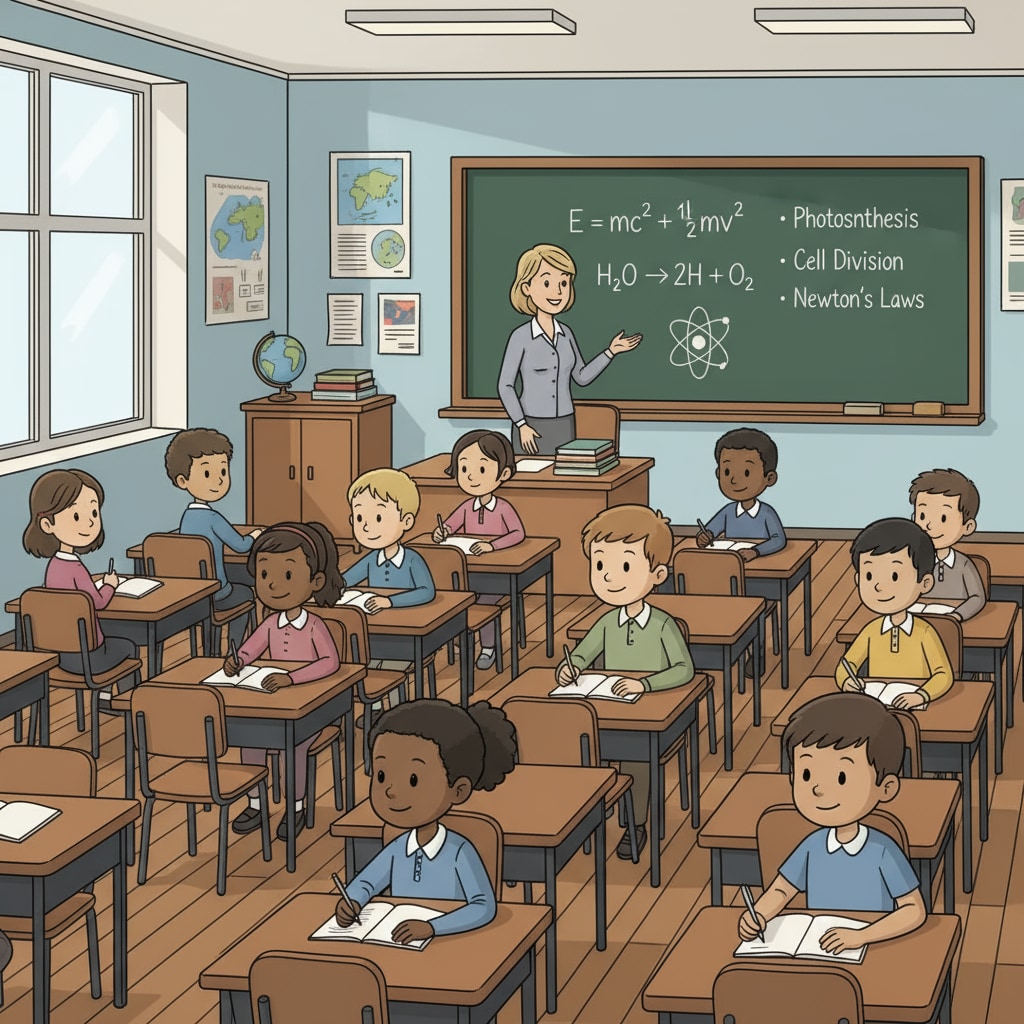 A classroom scene highlighting the traditional school education setup related to school education, practical skills, and life abilities
