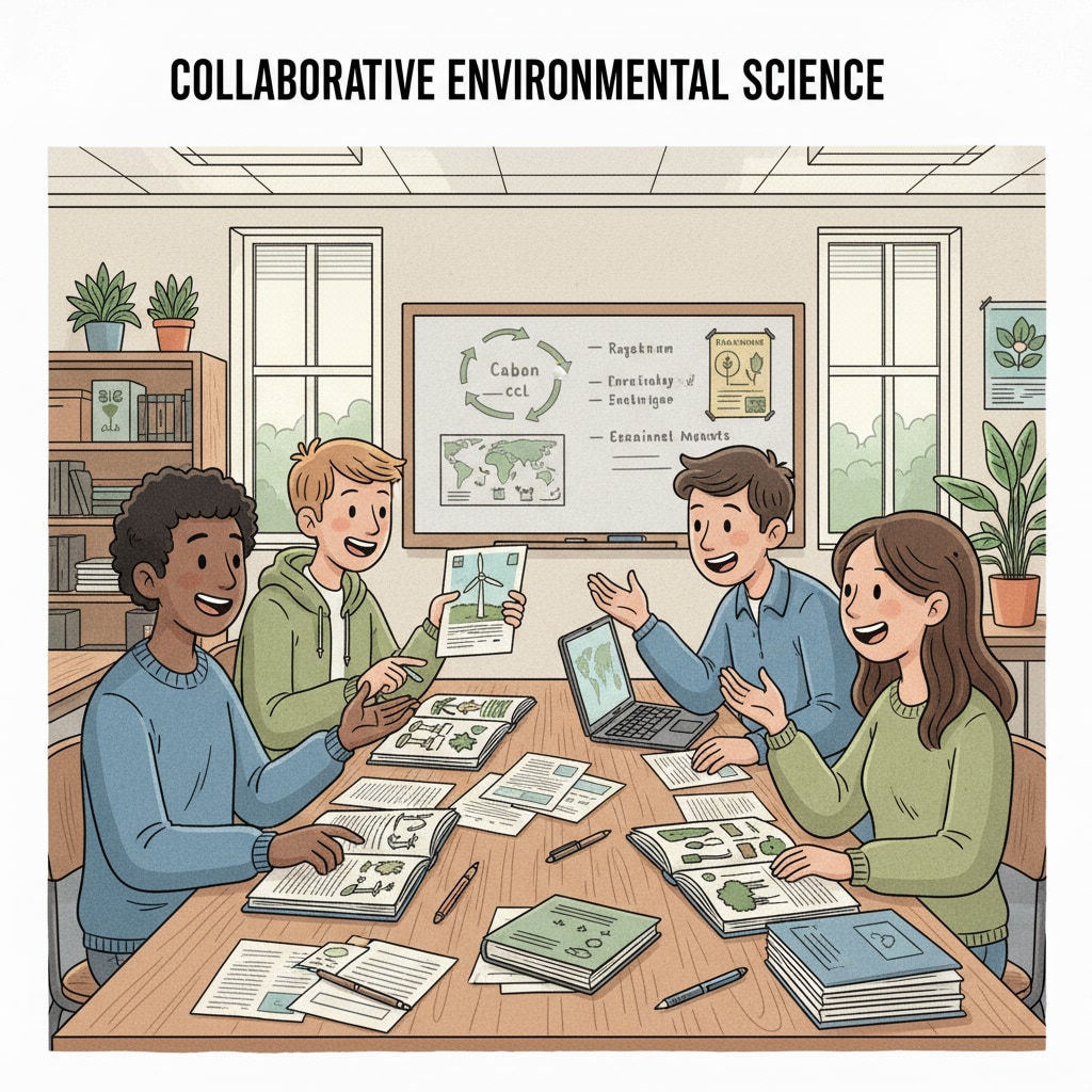 Students without science background discussing environmental science in a study group