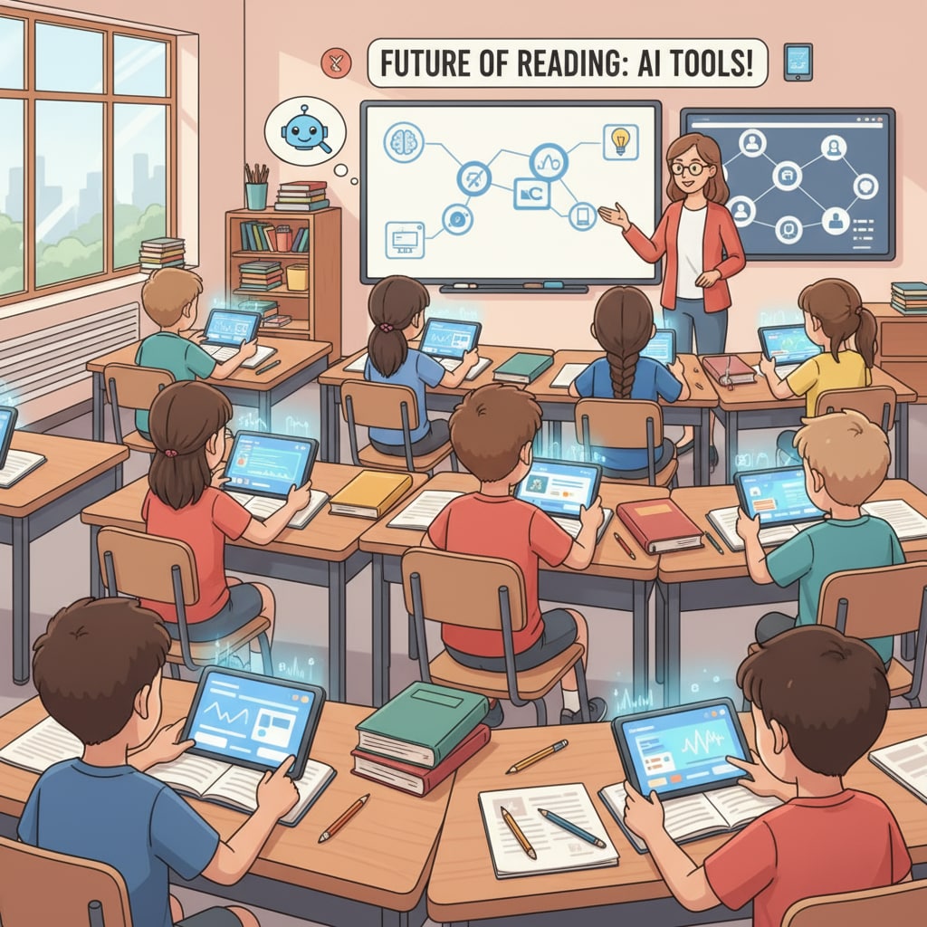 AI reading tools being used by students in a classroom for educational purposes