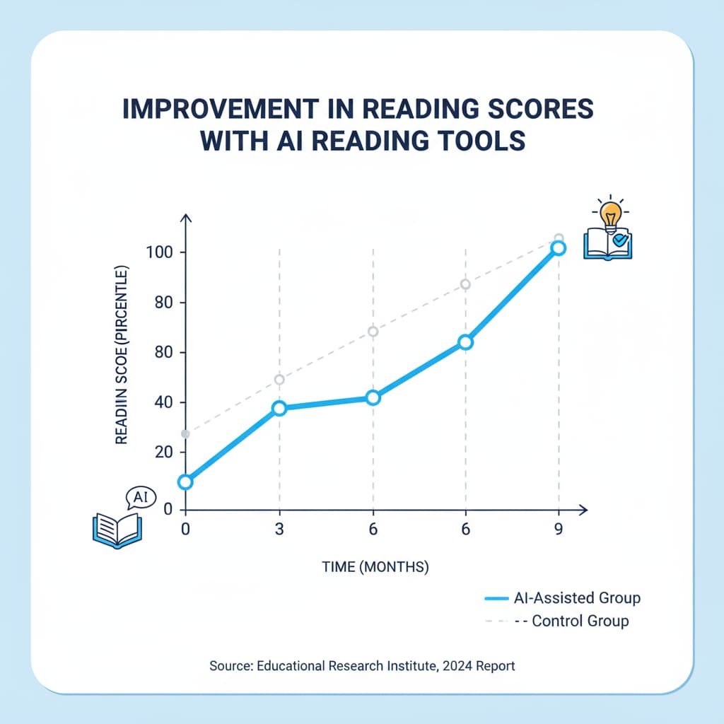 Graph depicting the positive impact of AI reading tools on students' reading scores in an educational context