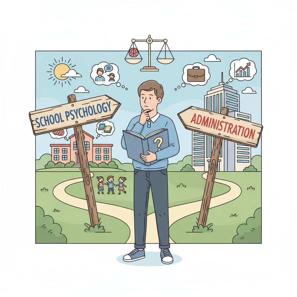 A person comparing career choices of school psychology and administration