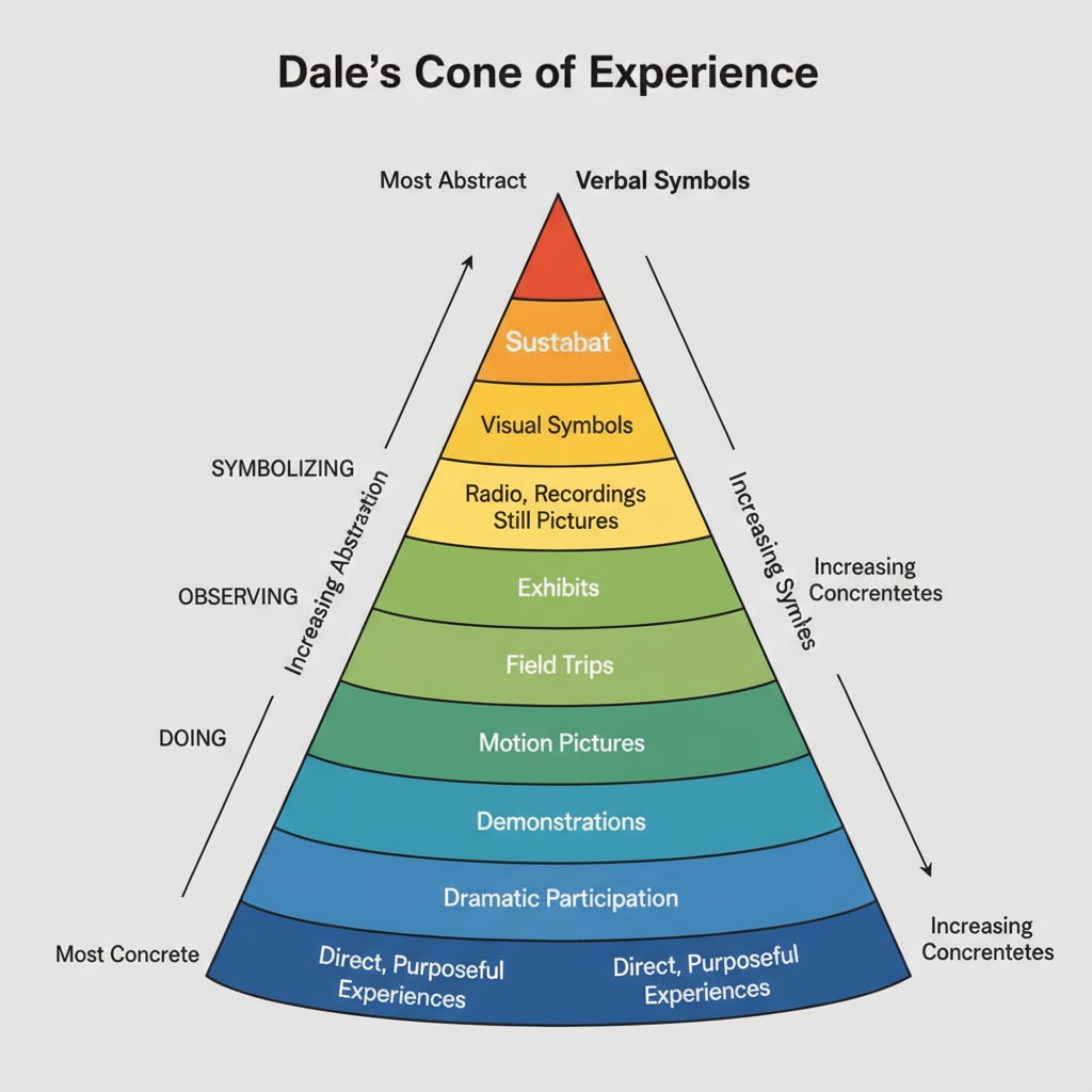 Dale's Cone of Experience, an important model in learning theories, related to Xun Kuang's ideas and practical learning