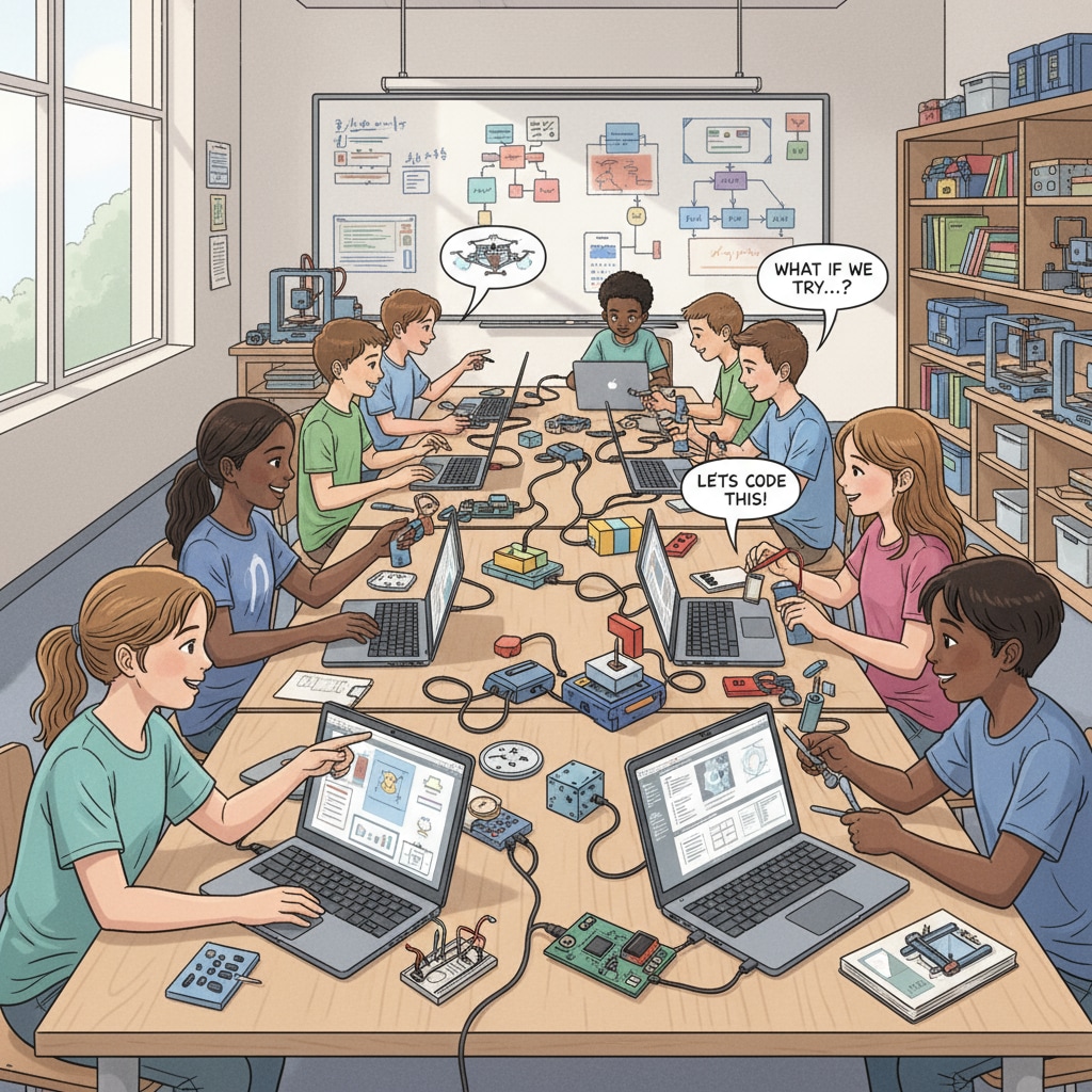 Students in a K12 classroom focusing on skill development through hands-on projects, related to the 