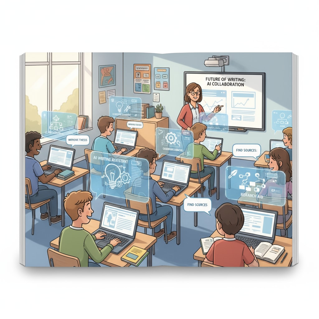 Students using AI tools for writing assignments in a classroom related to student writing, educational objectives, and assignment authenticity