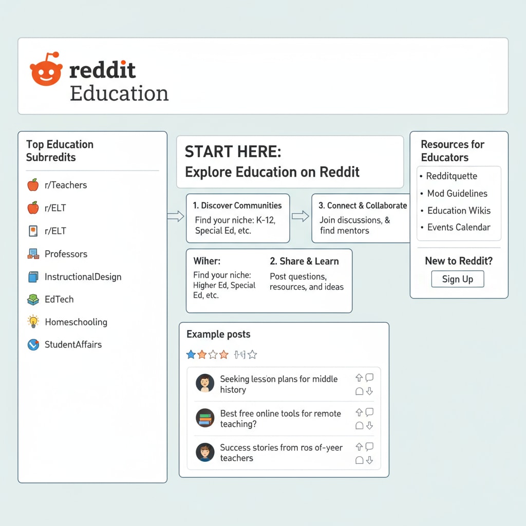 Main Reddit education page with subreddit links in the context of Reddit education sections, community rules, and educational subreddits