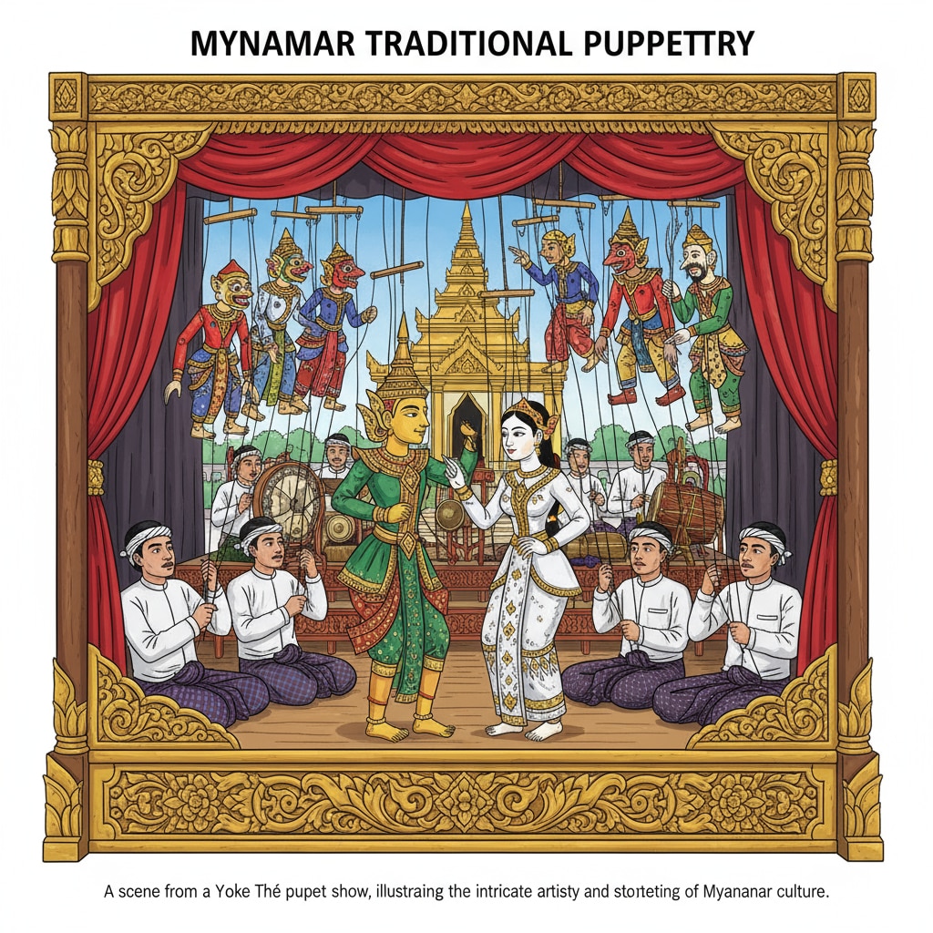 A traditional Myanmar puppet show representing the country's rich cultural heritage