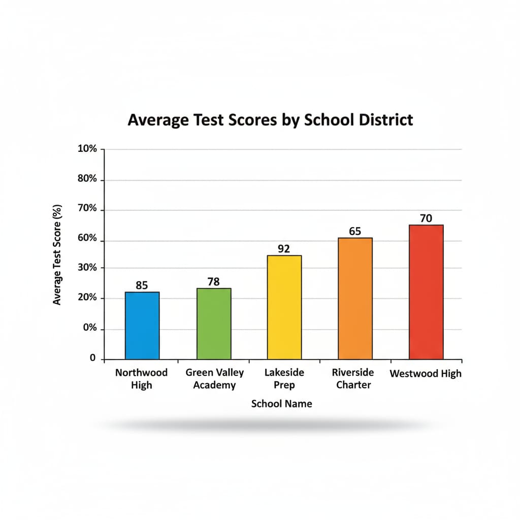 Bar graph of average test scores of schools related to school statistics, PISA tests, and education data