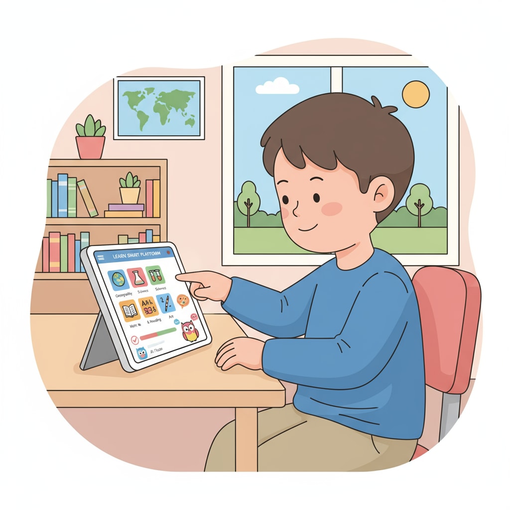 A child accessing an online educational platform as part of family education academic resource utilization in teaching arrangements