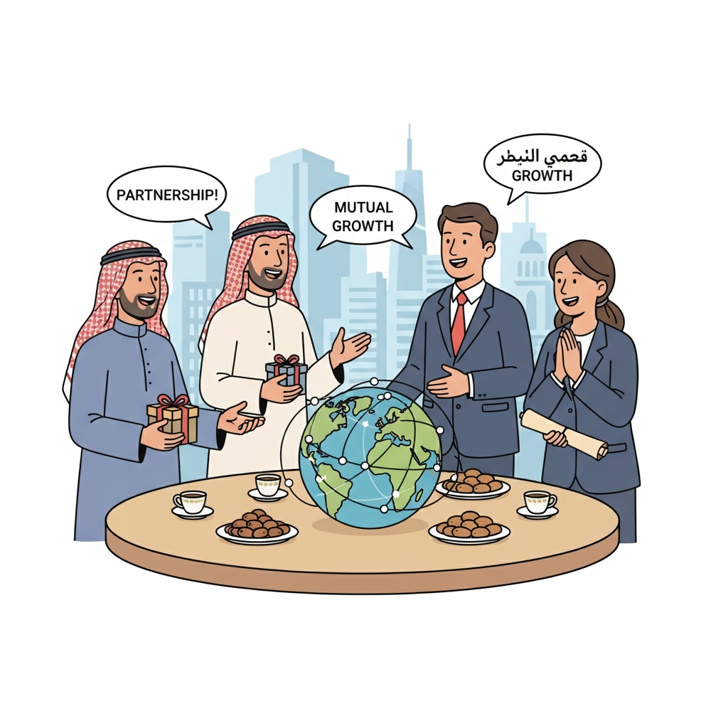 People communicating effectively with Middle Eastern donors at the T4 World School Summit while observing cultural etiquette