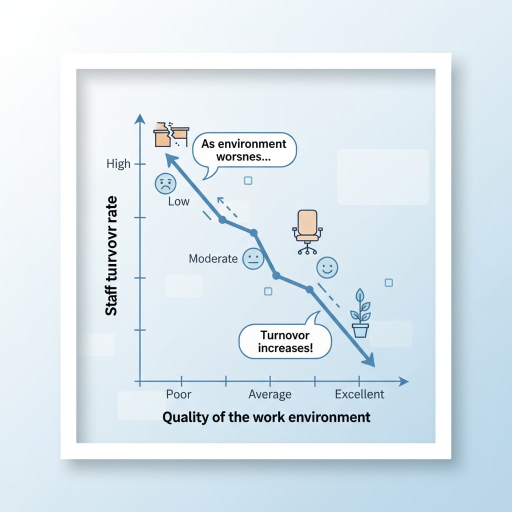 Graph showing the relationship between work environment related to workplace harassment, teacher management, and school administration and staff turnover