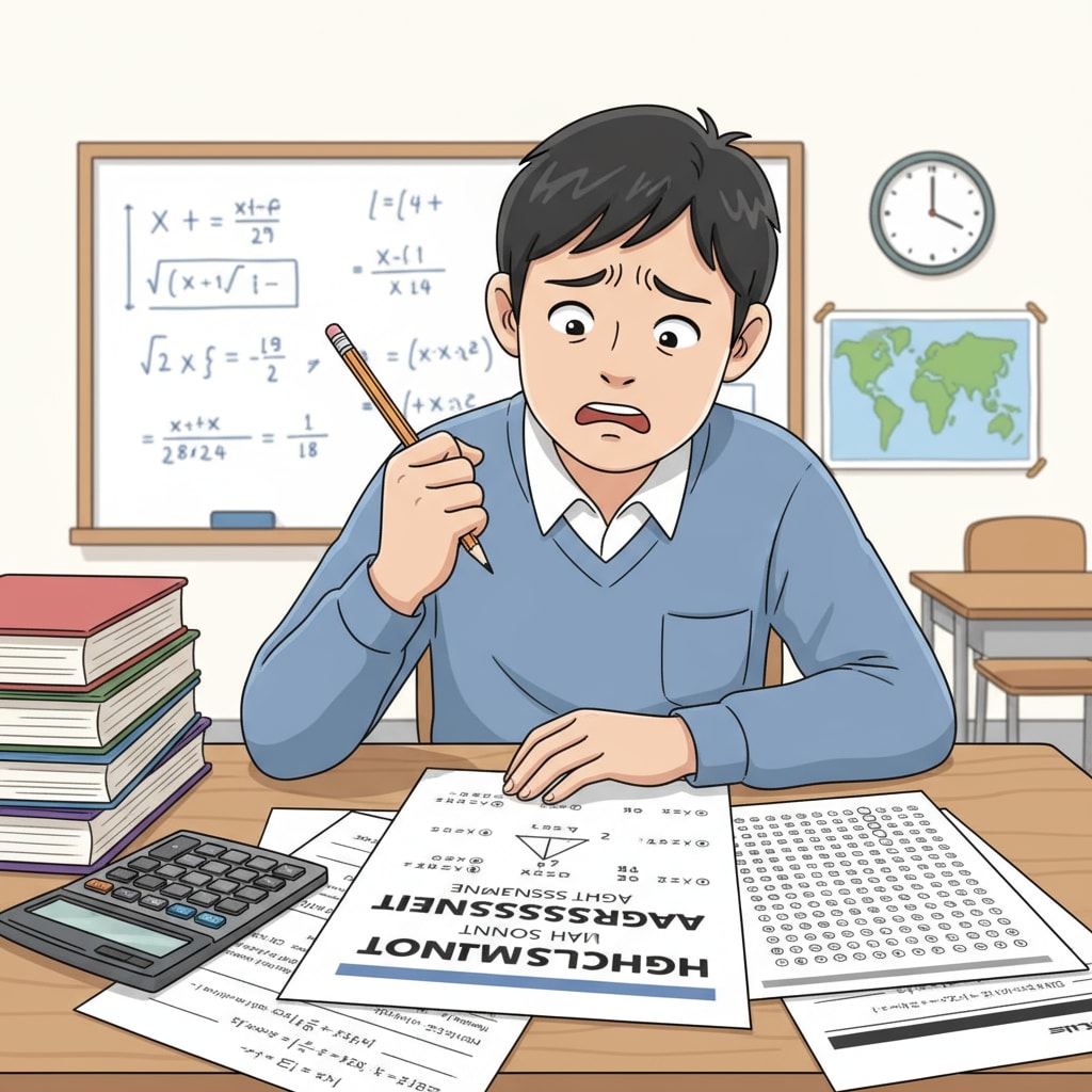 A student worried about high school math standardized test results while seeking learning resources