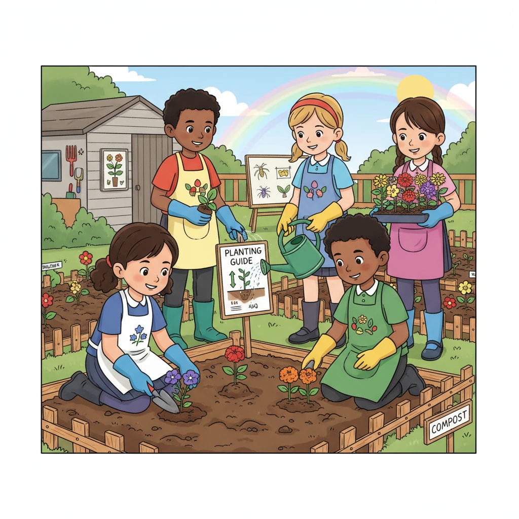Students engaging in hands-on learning through gardening activities in a school garden