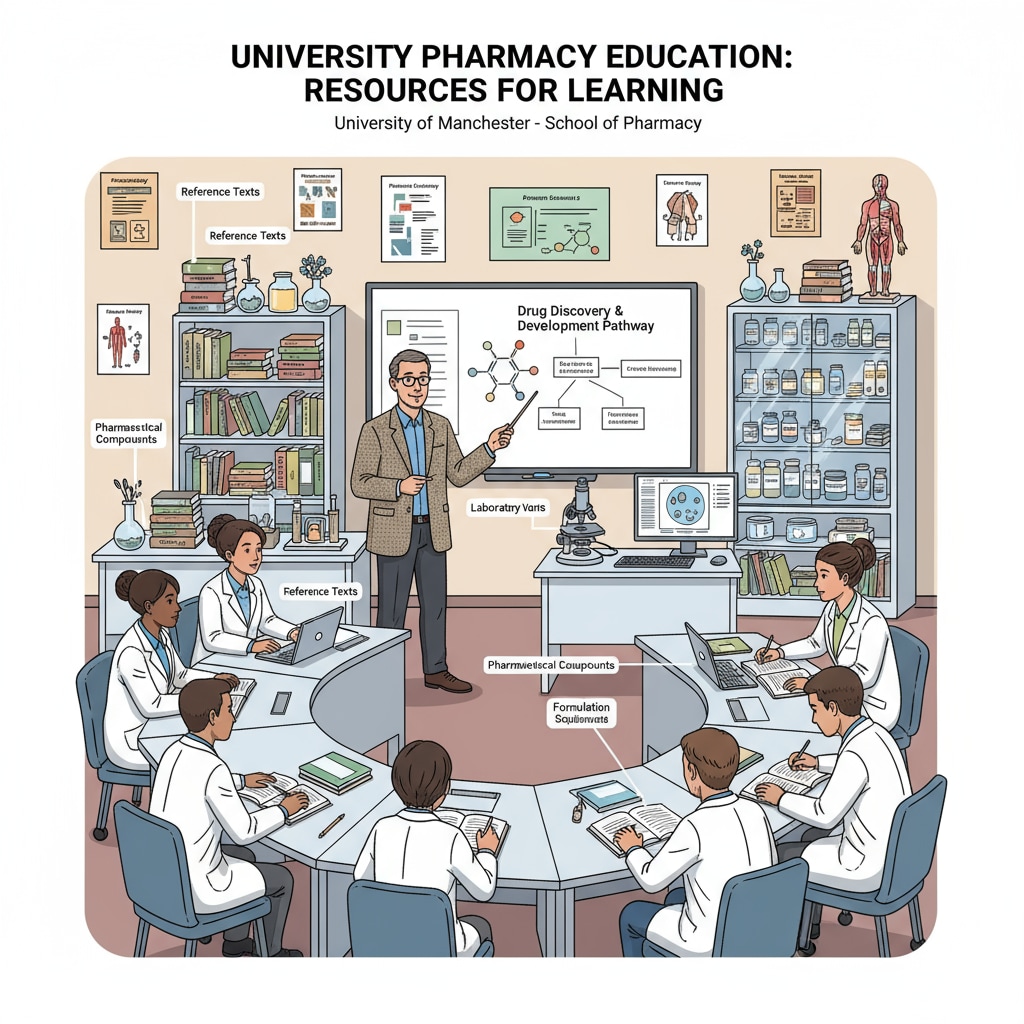 A UK university classroom with a professor teaching pharmacy students relevant to pharmacy, postgraduate entry programs, and UK education