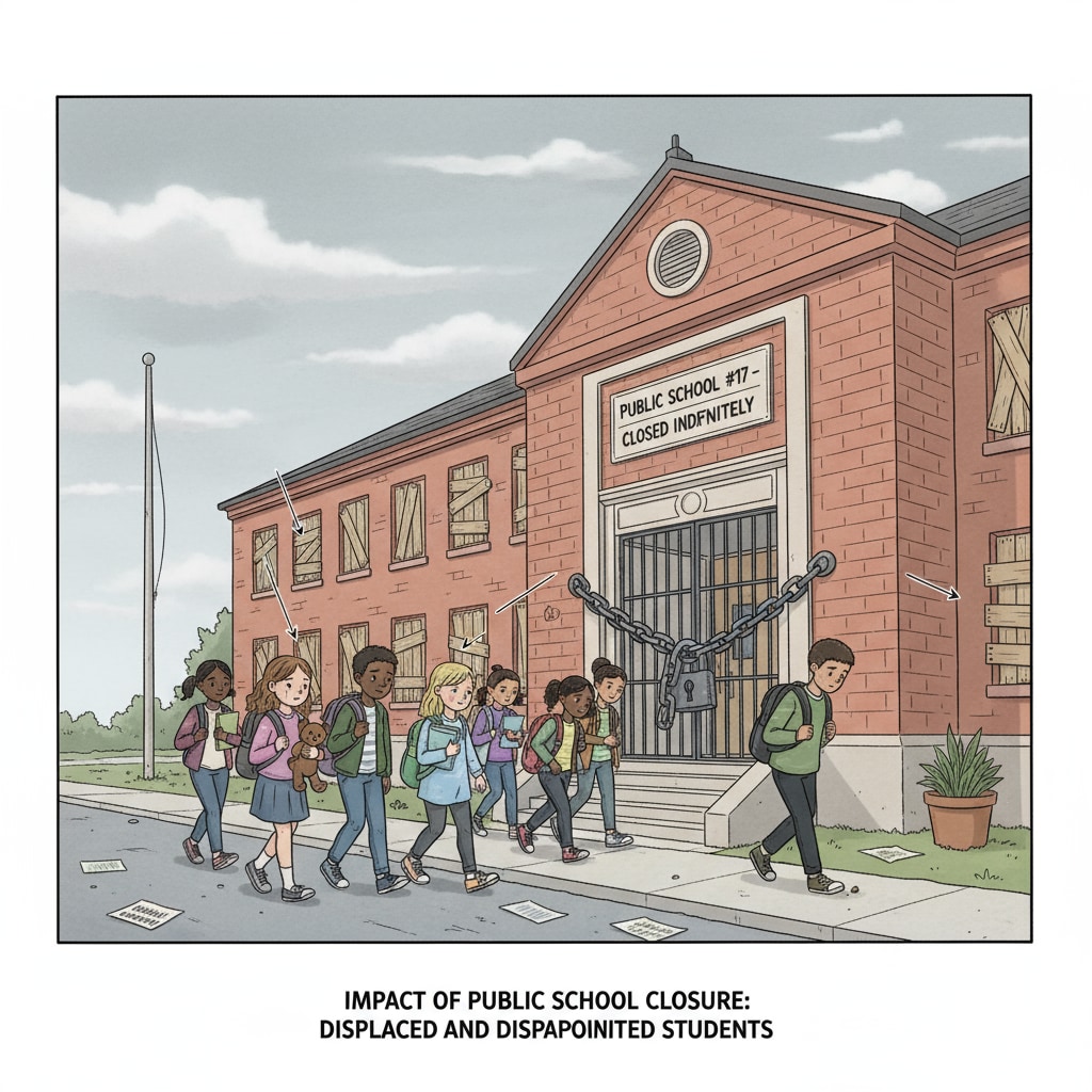 Students leaving a closed public school looking disappointed