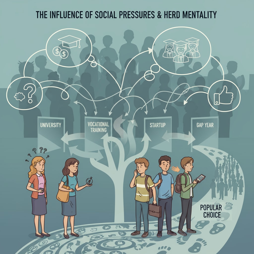 Students confused about educational choices due to social pressures and herd mentality