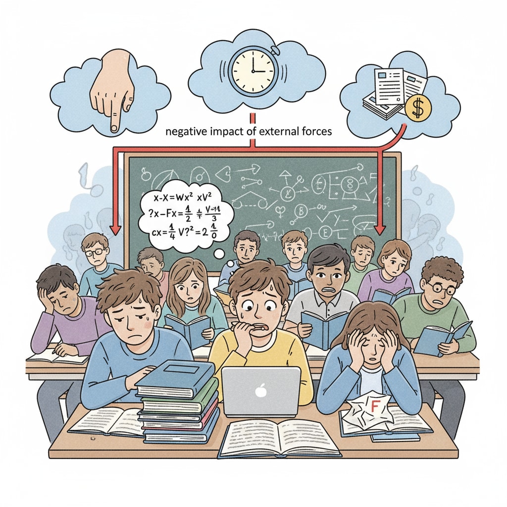 Students under educational pressure influenced by social pressures and herd mentality