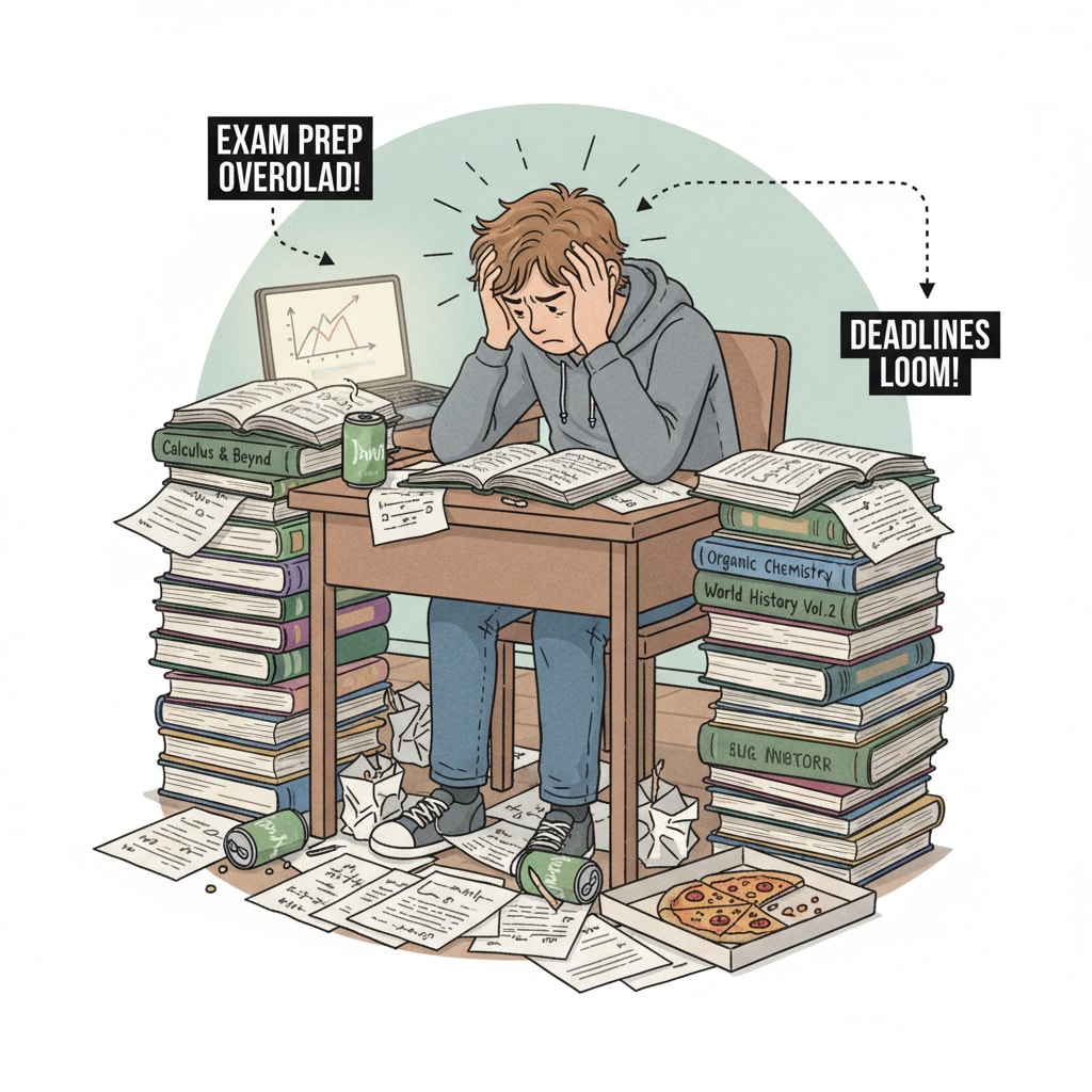 A stressed teenager facing learning anxiety and self-doubt while studying