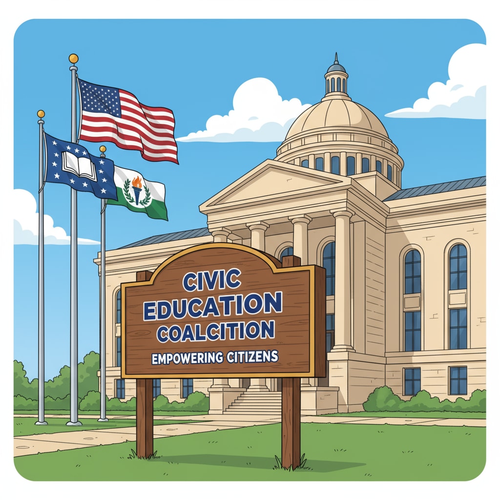 Signboard of the Civic Education Coalition in the context of the political controversy involving the U.S. Department of Education