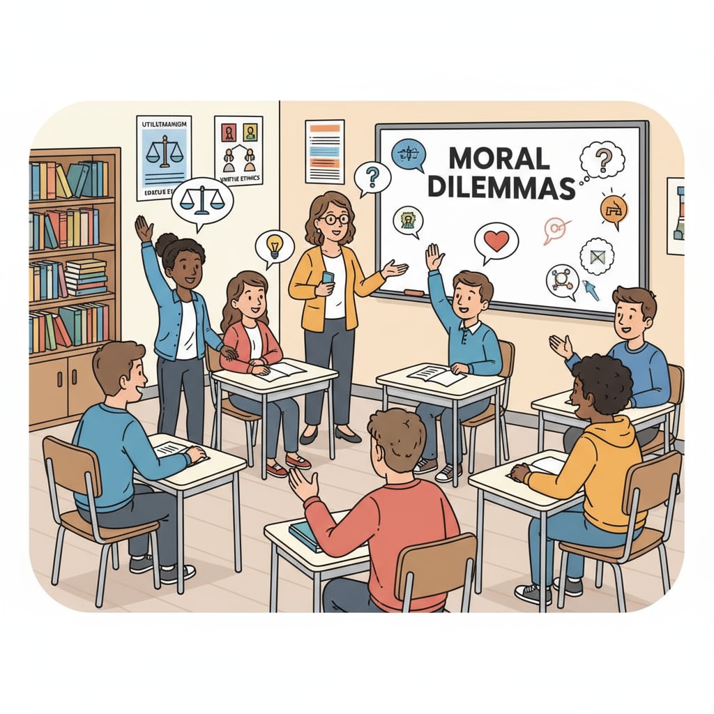 Students discussing moral relativism, shared values, and social differentiation in a classroom