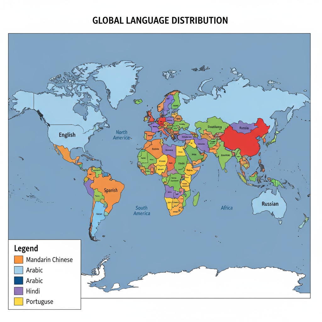 Map depicting the global distribution of major languages for multilingual learning consideration