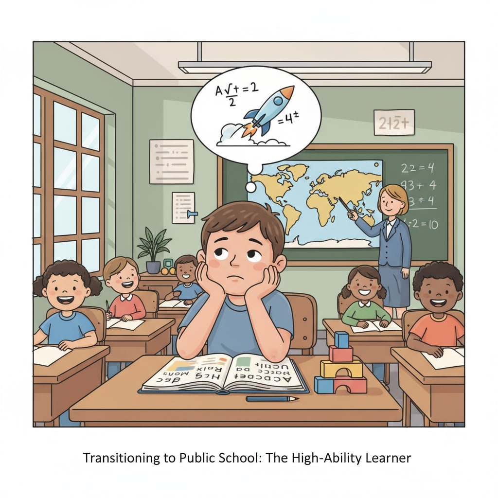 High - ability child showing boredom during the transition from Montessori to public school