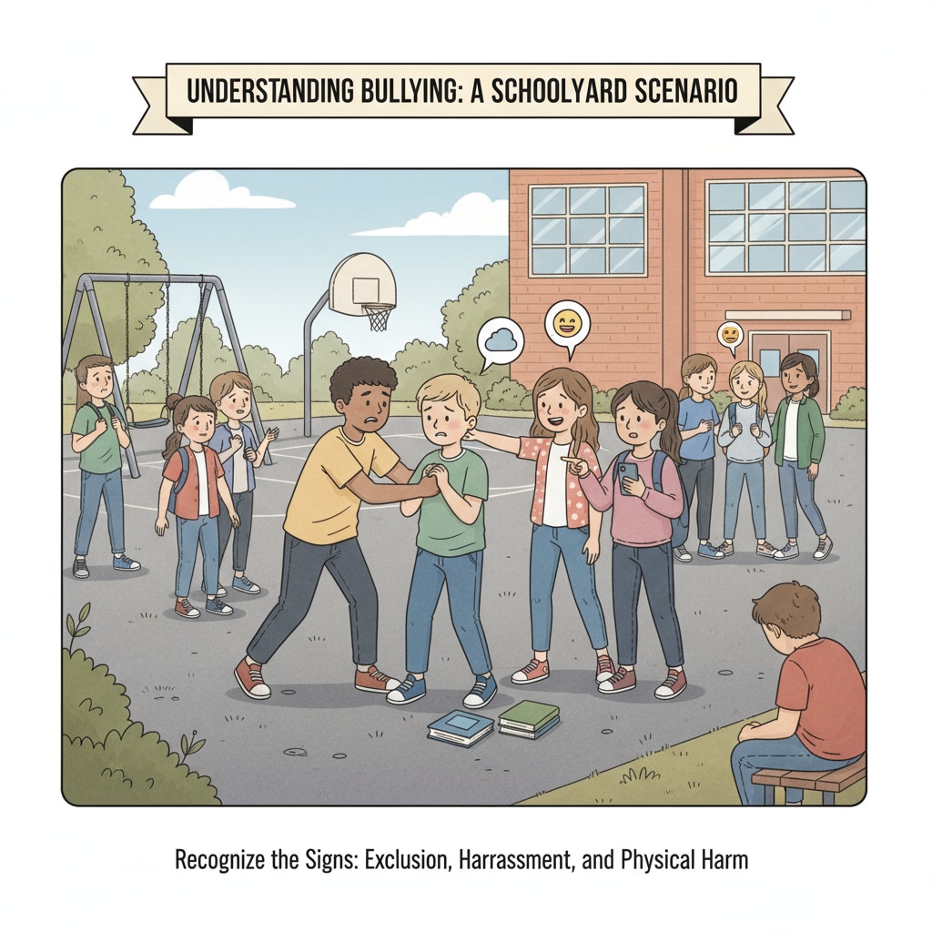 A scene related to school bullying, inaction of school principals, and student safety in a schoolyard.