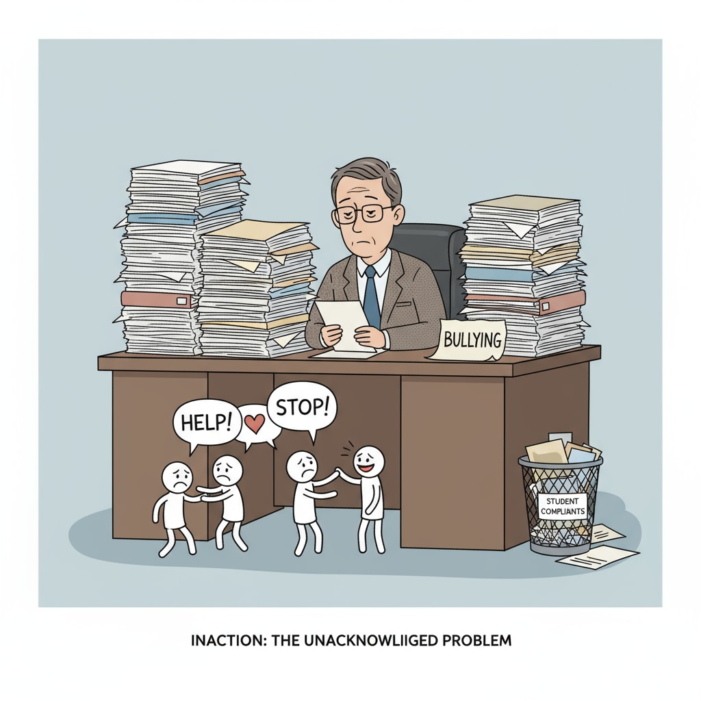 An image depicting the inaction of school principals in relation to school bullying and student safety.