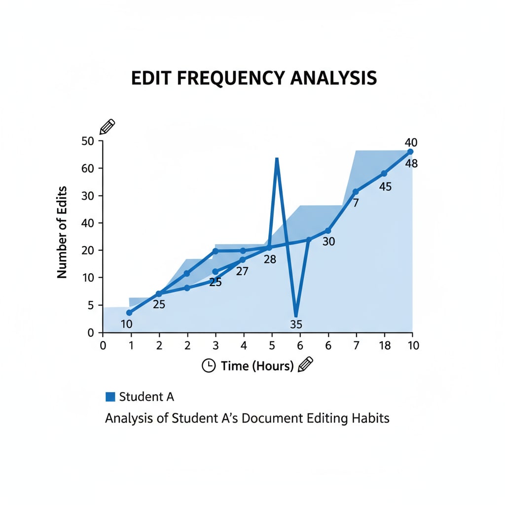 Graph showing student's edit frequency over time for understanding learning struggles in academic writing related to instructional support