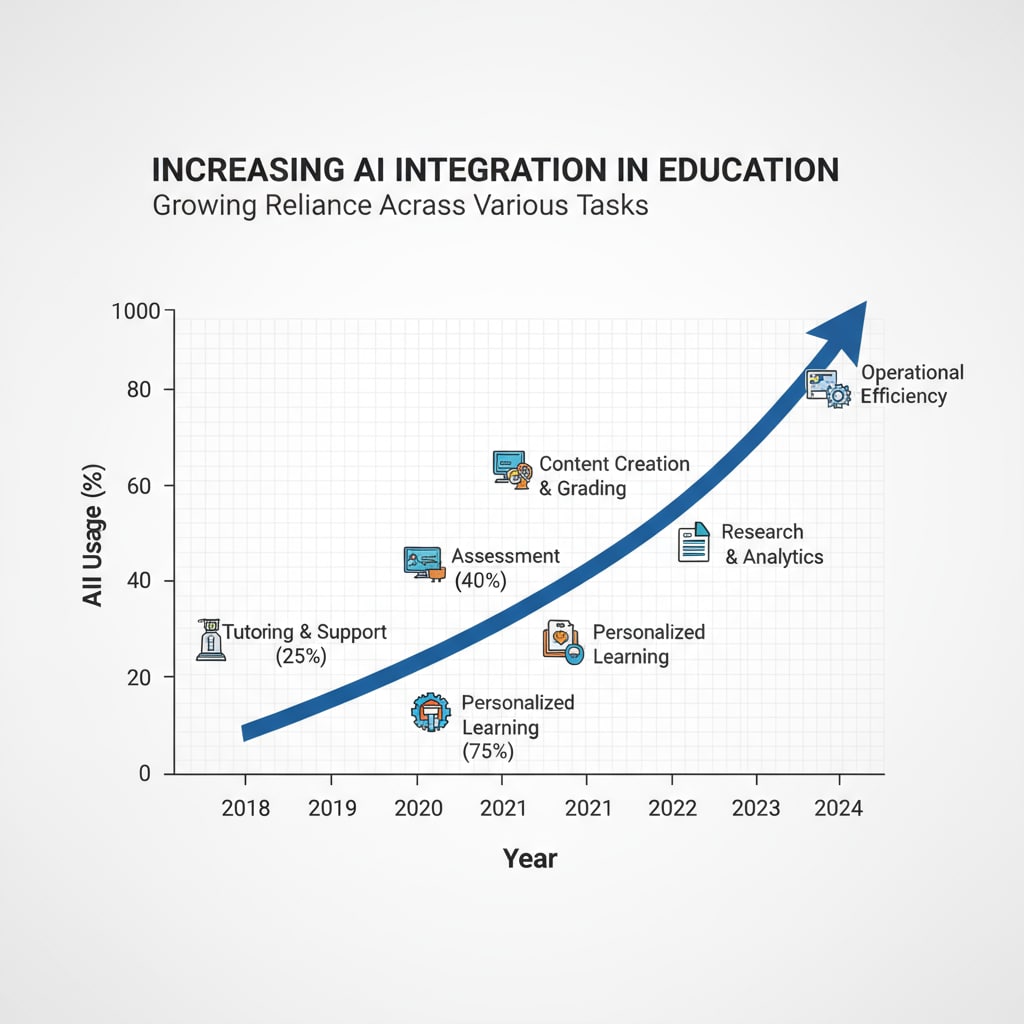 Graph showing the increasing use of AI in educational tasks related to AI cheating, parental indulgence, and writing anxiety