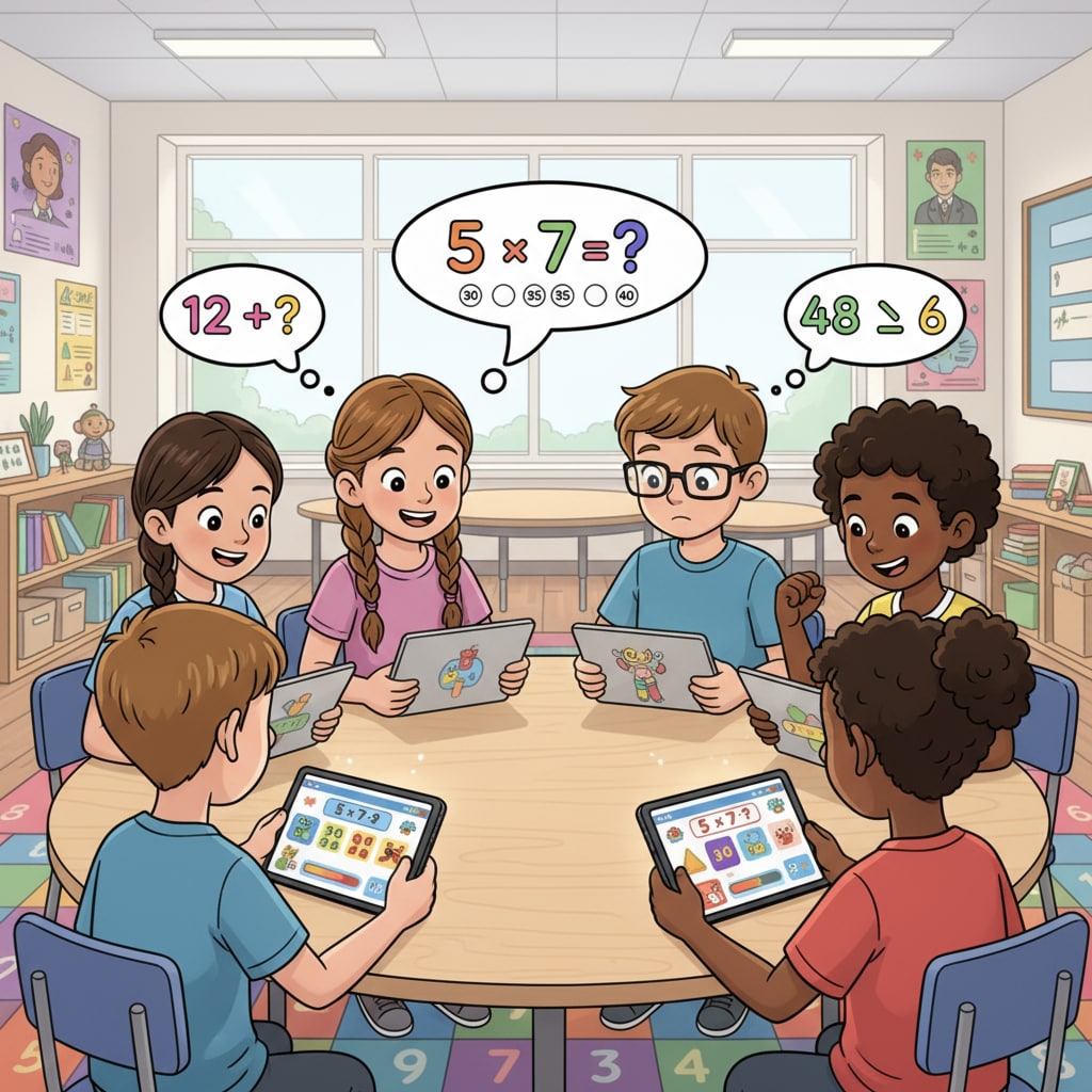 K12 students engaged in a math education game, demonstrating the concept of math education games, game prototypes, and edutainment.