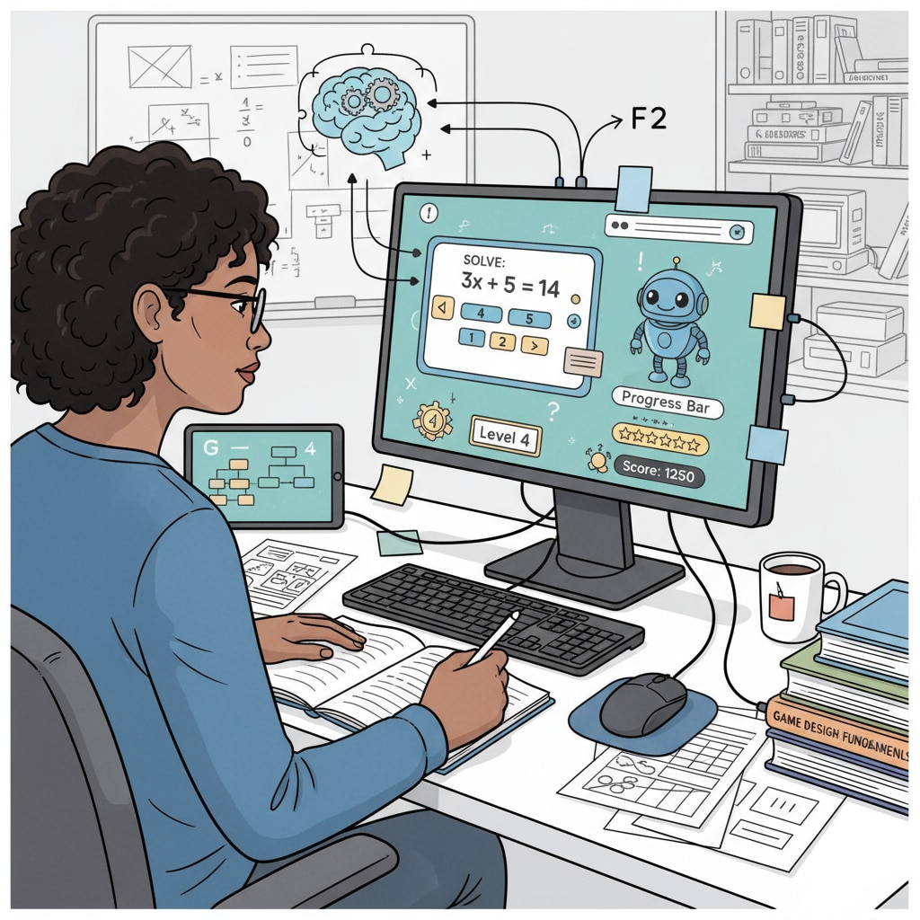 A developer testing a math education game prototype, highlighting the importance of game prototypes in math education and edutainment.