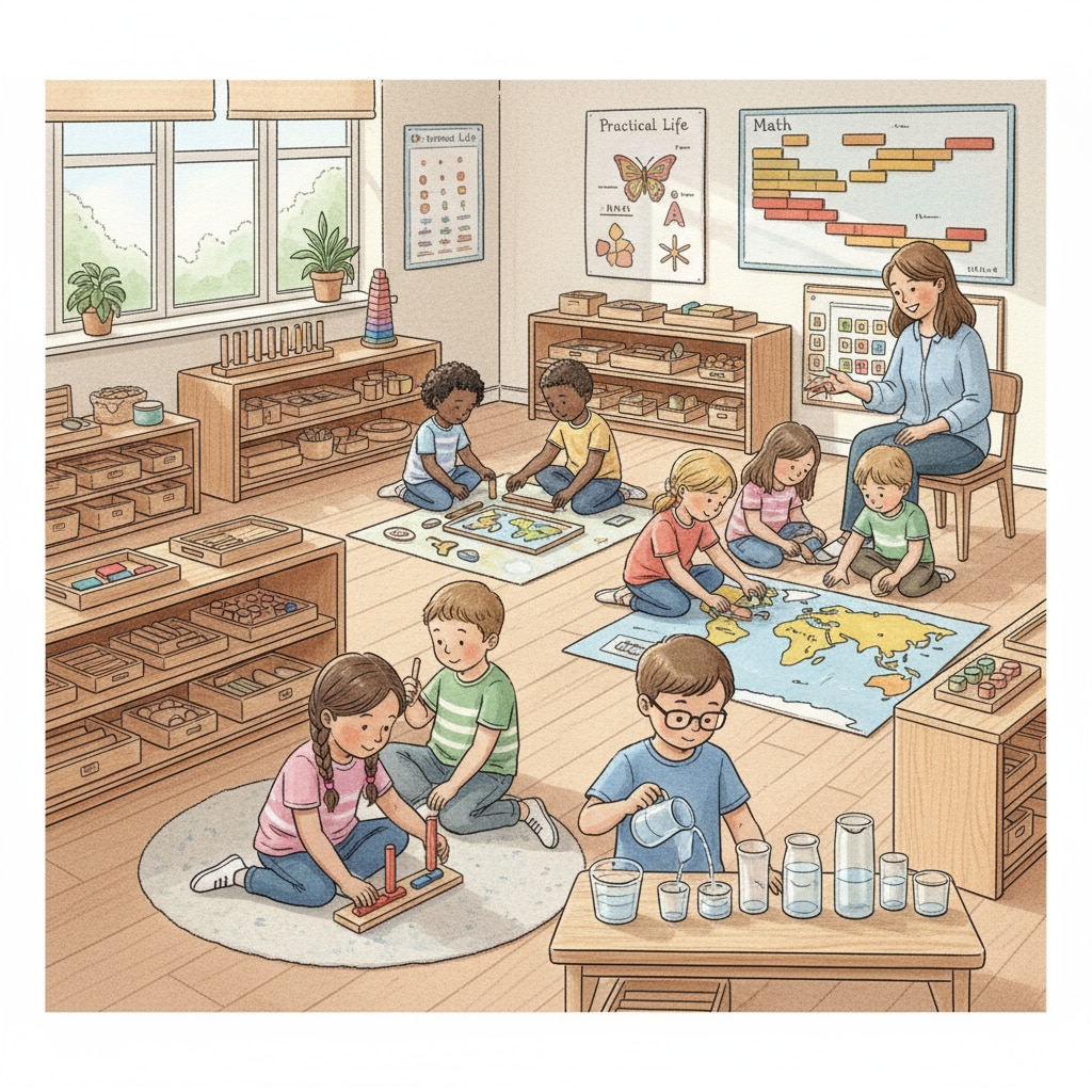 Montessori classroom setup for alternative education for special needs children.