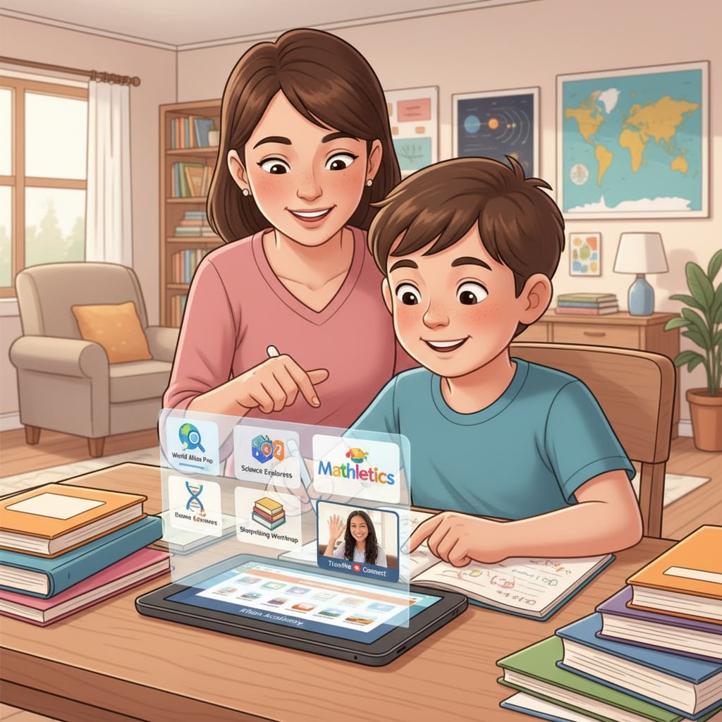 A child accessing online academic resources for family education