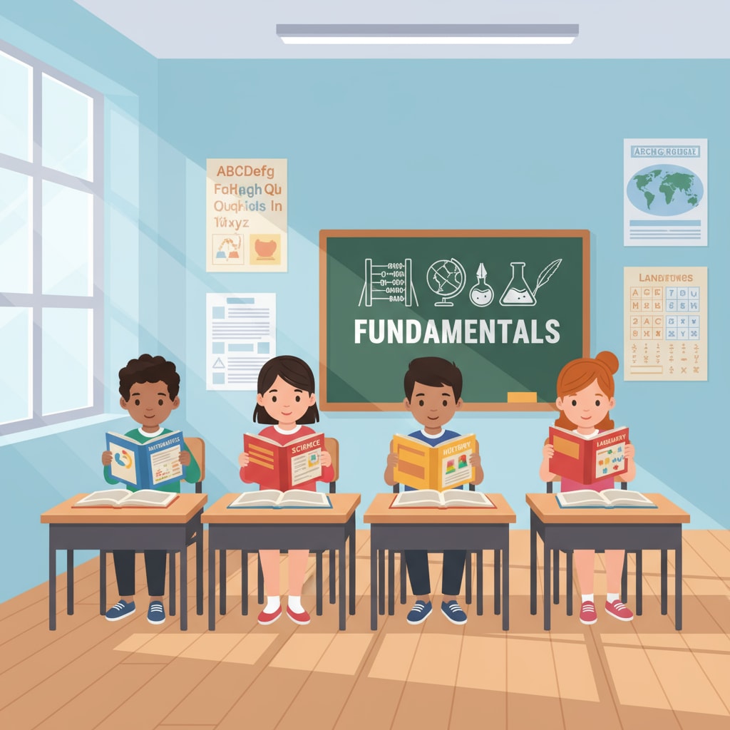 Students learning basic knowledge as part of school curriculum