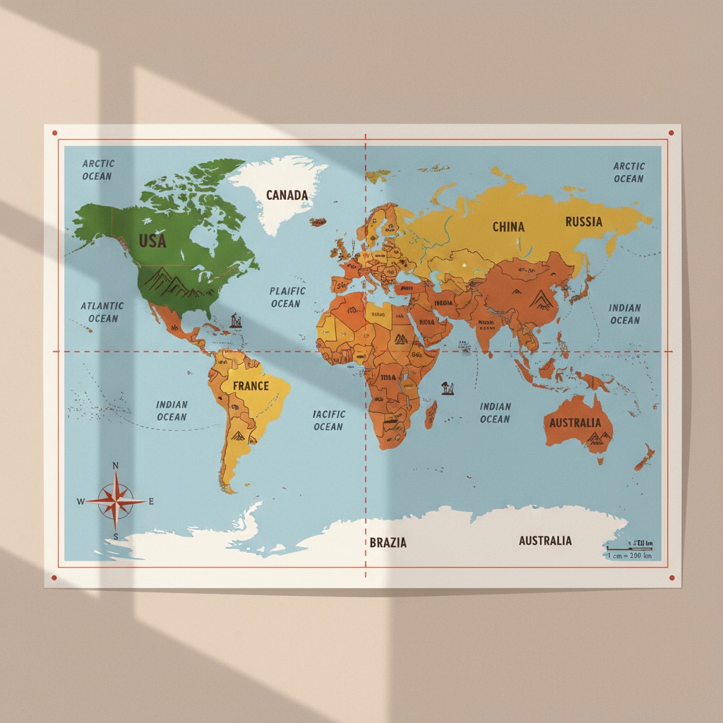 Map on classroom wall highlighting geographical knowledge in basic education