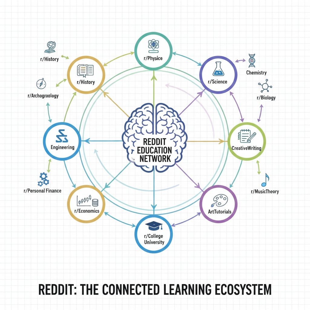Graphic of Reddit education network with subreddits as nodes