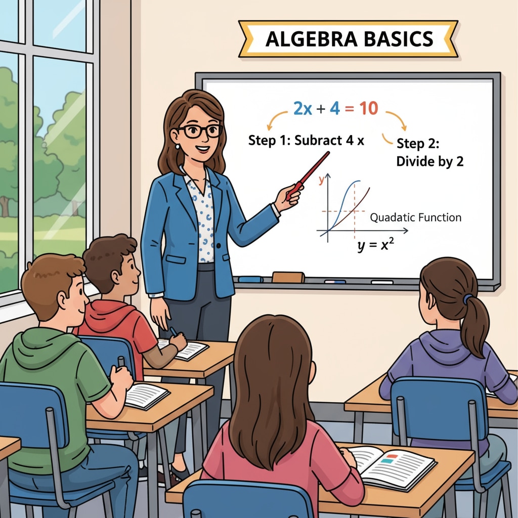 A teacher teaching basic math to high school freshmen, relevant to high school curriculum and parental expectations