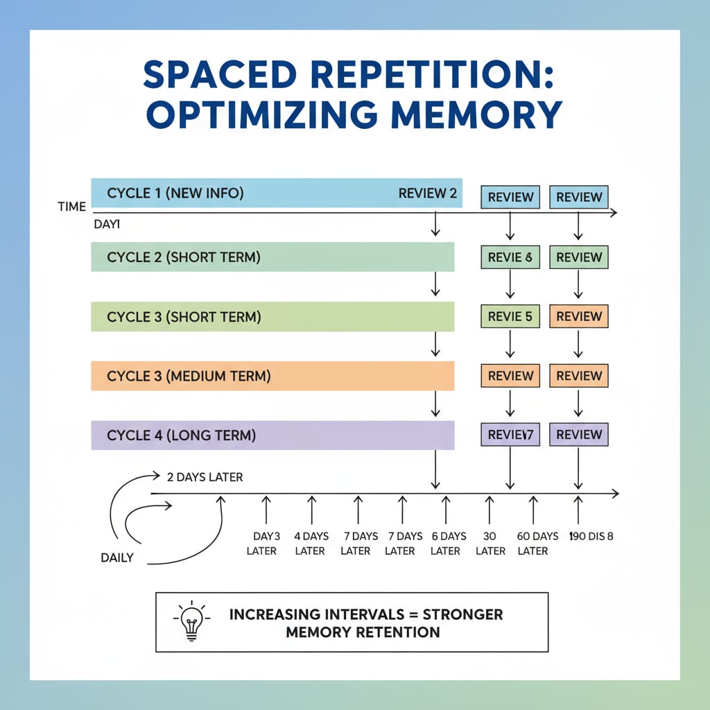 Diagram of spaced repetition for improving memory related to achieving high scores