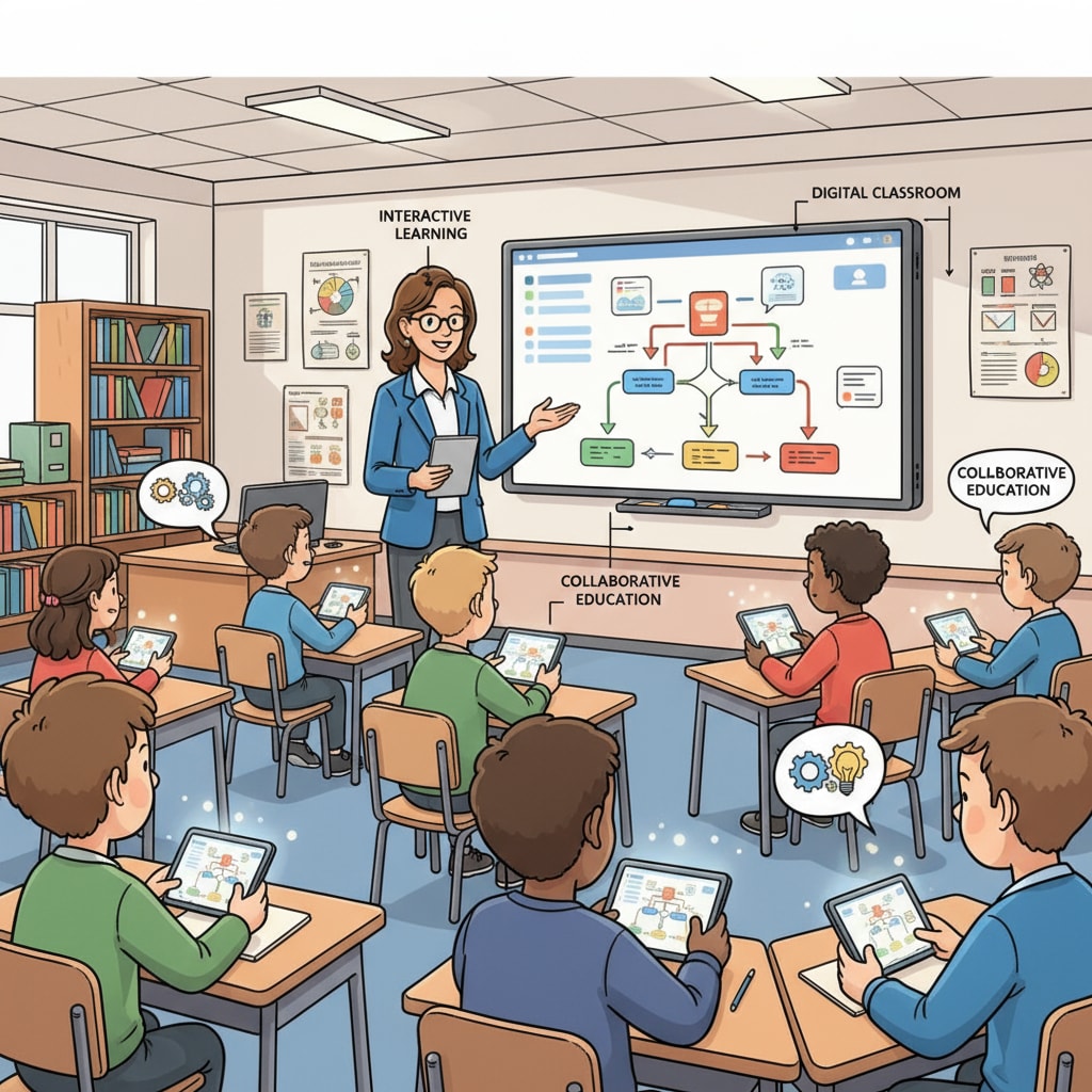 Teacher using educational technology in the classroom to potentially reduce workload and based on feedback