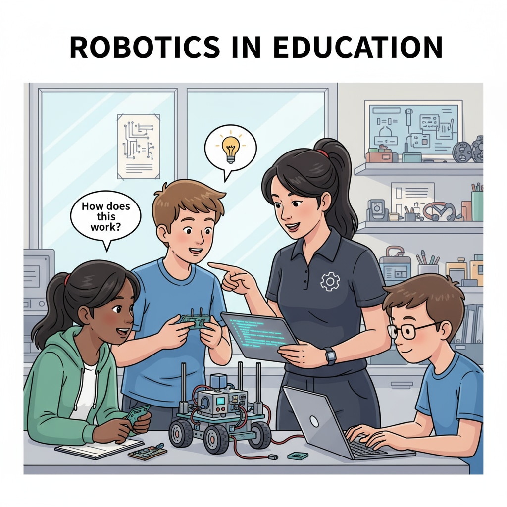 Students receiving guidance from a corporate mentor during a robotics project, showcasing the benefits of partnerships in STEM education and the integration of educational resources.