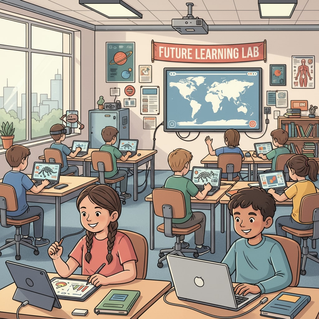 Students engaged in classroom learning with educational technology tools