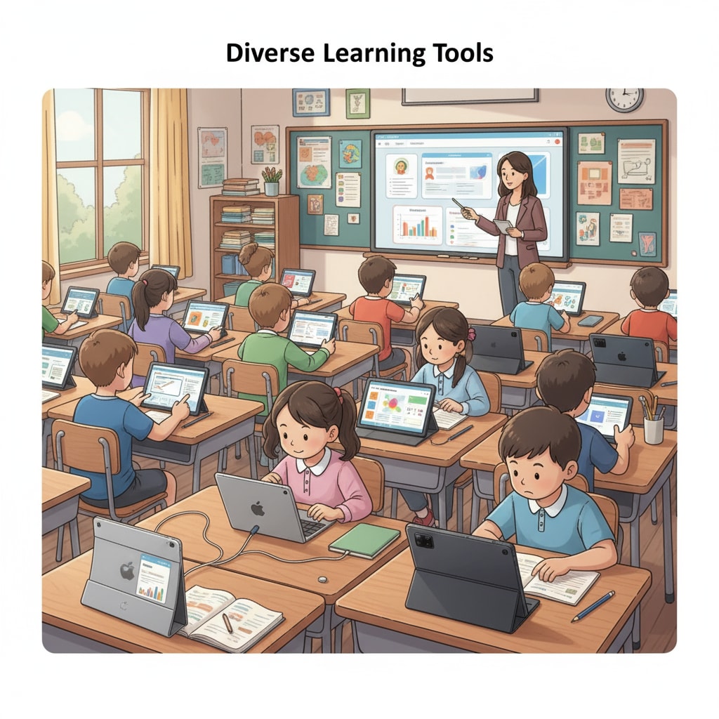 K12 students using tablets including Xiaomi Pad 7 and iPad in a classroom