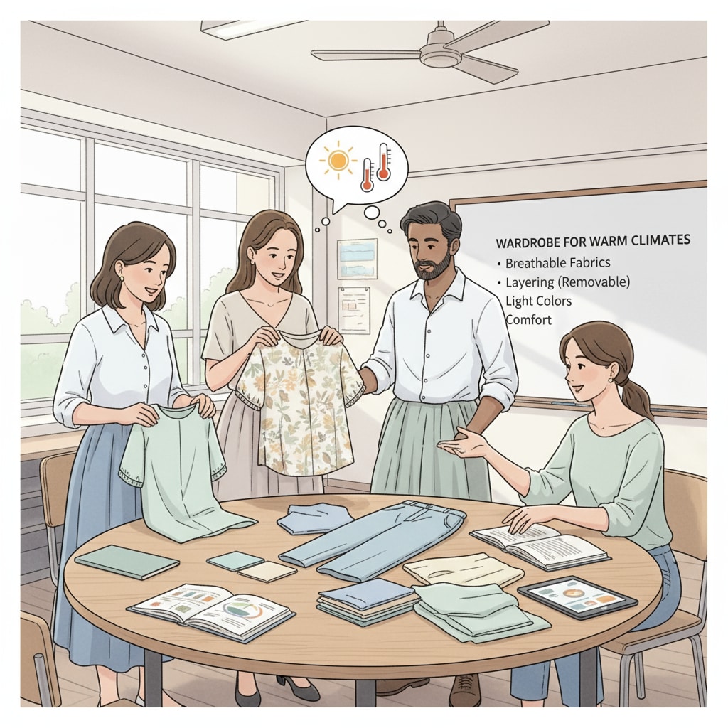 Teachers discussing appropriate clothing for high-temperature classrooms with no air conditioning