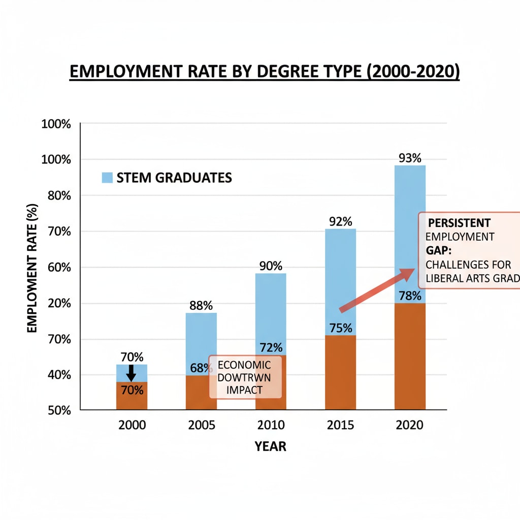 Employment rate comparison between liberal arts and STEM graduates related to career development and economic dilemmas