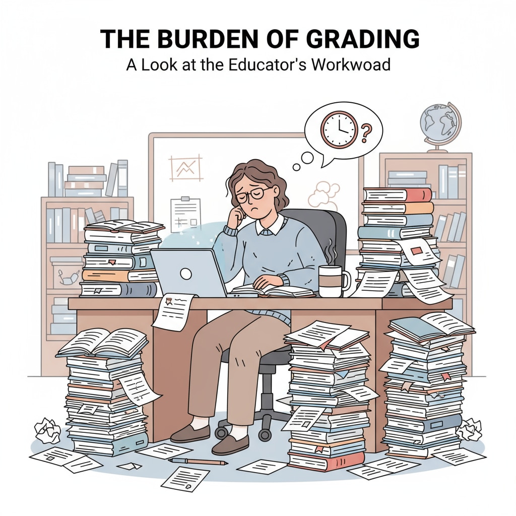 Educator burdened with a heavy workload, affecting their professional health and teaching enthusiasm