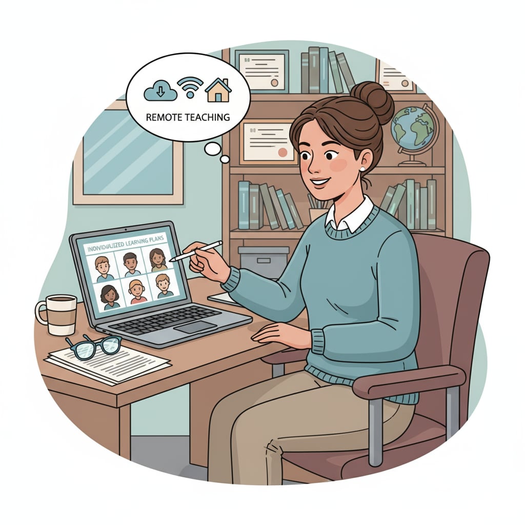 A special education teacher engaged in remote work, relevant to part-time jobs, remote income, and teacher finances