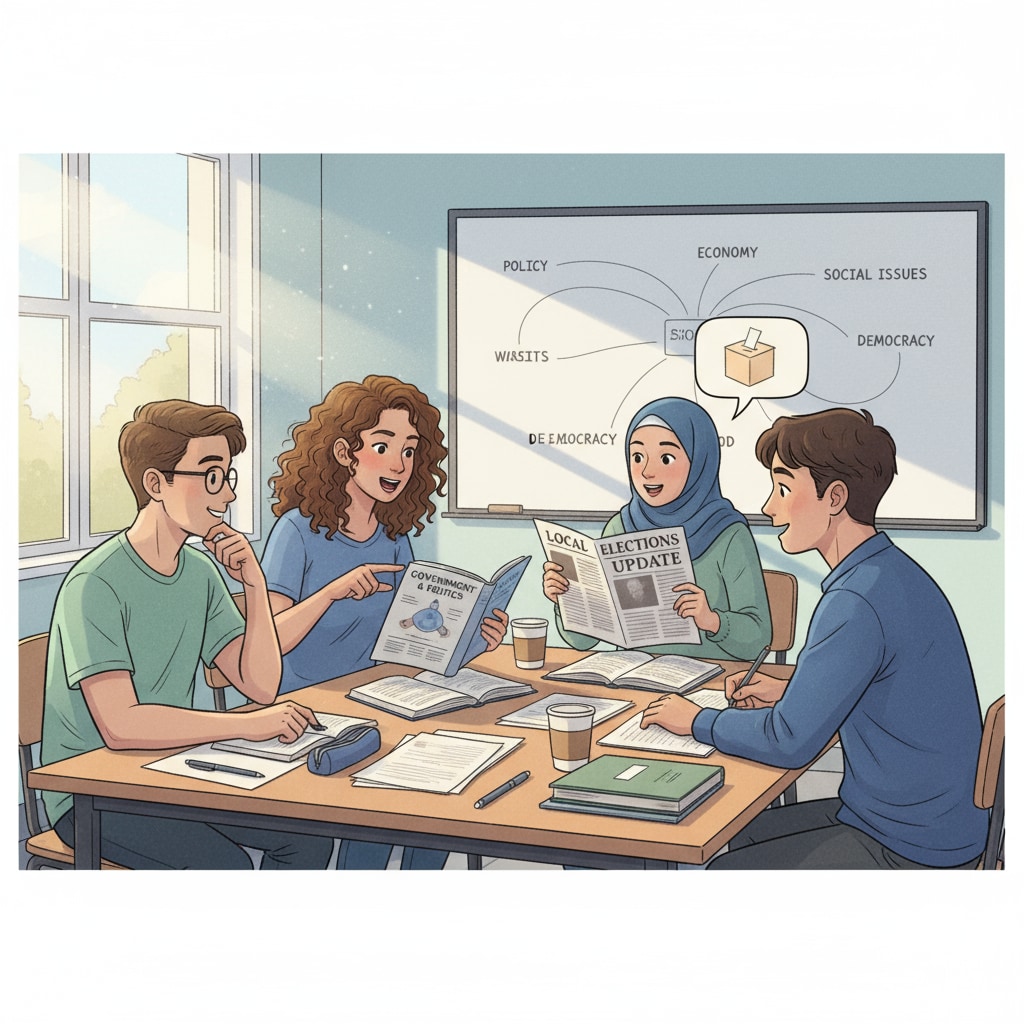 Students discussing political studies in a classroom amidst family conflicts over tuition funding